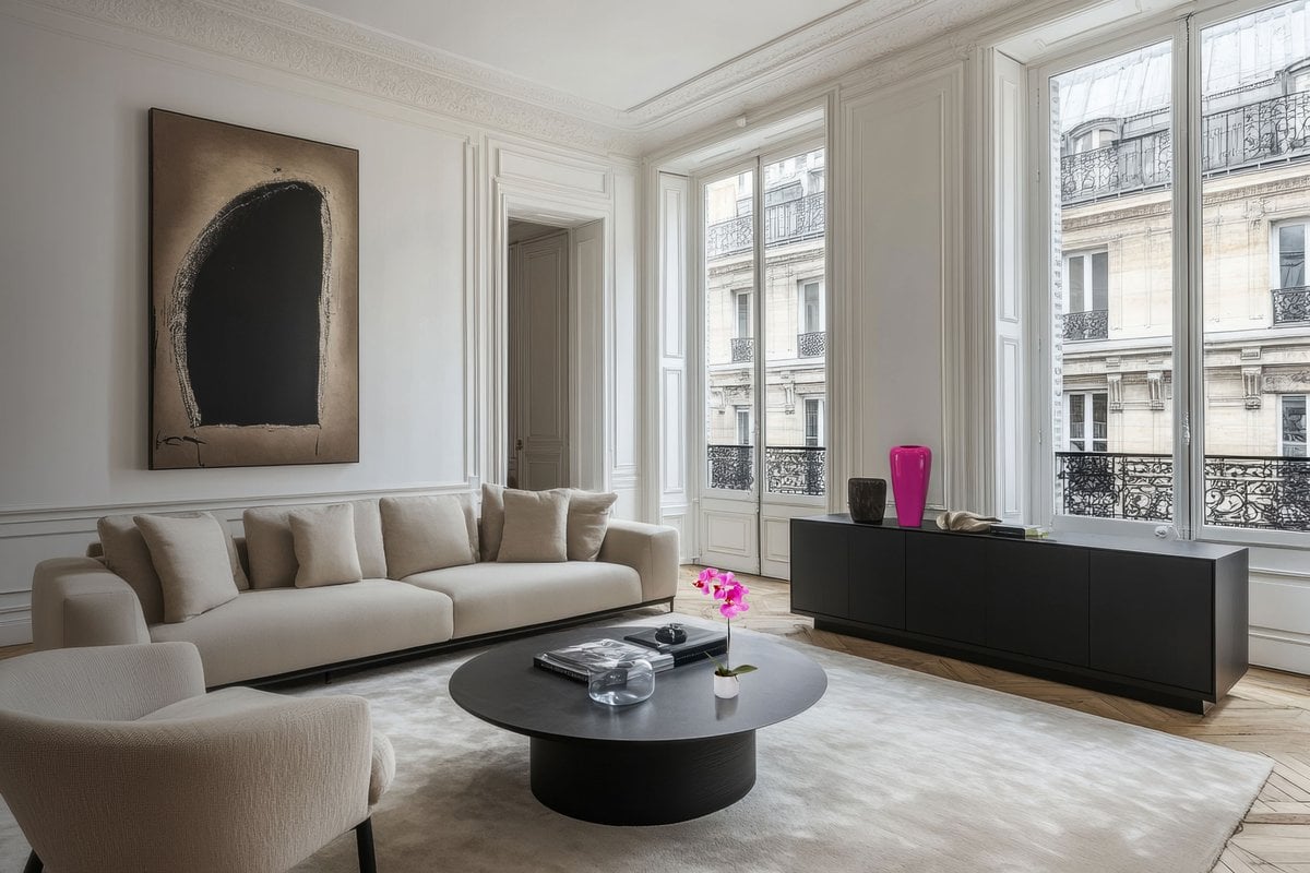 Interno casa con dettagli magenta